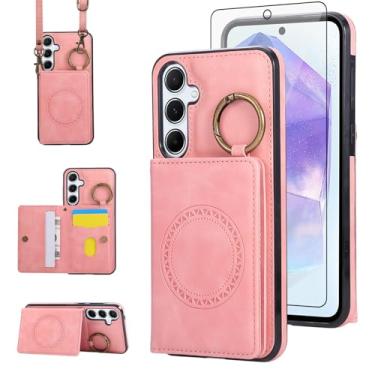 Imagem de Capa carteira compatível com Samsung Galaxy A16 5G/4G e protetor de tela, alça de ombro transversal, fivela, suporte para cartão, suporte magnético para carro, capa de telefone para A 16 16A SM-A166U