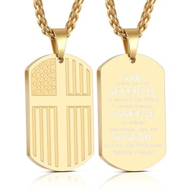 Imagem de Yanxyad Cruz etiqueta de cão bandeira americana versículo bíblia colar de aço inoxidável corrente pingente militar joias religiosas presentes para homens adolescentes 55 + 5 centímetros, Medium, Aço