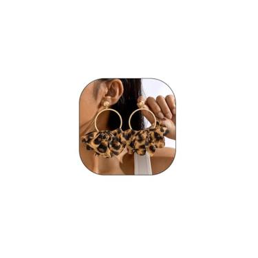 Imagem de Brincos de gota com pingente de flor de leopardo grosso para mulheres, brincos de argola grande com estampa de leopardo dourado dos anos 80 e 90, bijuterias exageradas, presente, one size, Zinco, Sem