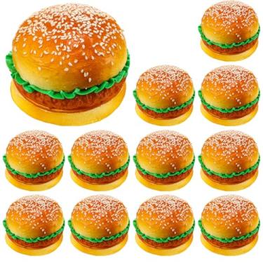 Imagem de CroBlissful 12 peças de hambúrgueres artificiais, realistas, comida falsa, modelo de pão, suporte fotográfico para cozinha, comida, exibição falsa, decoração de festa