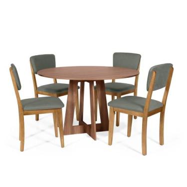 Imagem de Mesa de Jantar Redonda Montreal Noronha com 4 Cadeiras Estofadas Ella 