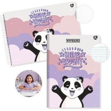 Imagem de Kit Caderno Urso Panda Brochura 80 Folhas e Desenho 60 Folhas Capa Dur