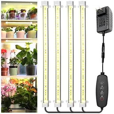 Imagem de DUZFOREI Lâmpada de cultivo de espectro total para plantas de interior, tiras de luz de cultivo, pacote com 4 luzes de cultivo com temporizador automático, luzes LED de cultivo de 3/6/12H, para mudas