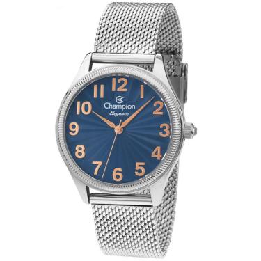 Imagem de Relógio Champion Feminino Prata Esteira Azul Cn24468f
