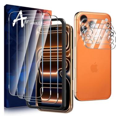 Imagem de Anoowkoa Pacote com 3 protetores de tela para i-P-hone 17 Pro Max + 3 protetores de vidro temperado para lentes de câmera. Dureza 9H. Suporta desbloqueio de impressões digitais. Sem bolhas. Fácil