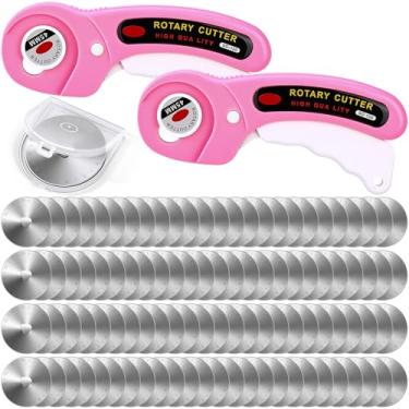 Imagem de Lothee O conjunto de 102 cortadores rotativos de 45 mm inclui 100 lâminas de cortador rotativo, 2 alças ergonômicas com trava de segurança para tecido, couro, artesanato, costura, acolchoado, lâminas