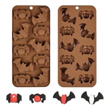 Imagem de Moldes de silicone de chocolate de Halloween, 2 peças, moldes de bala de morcego e aranha, adequados para bolos, doces e decorações de sabão