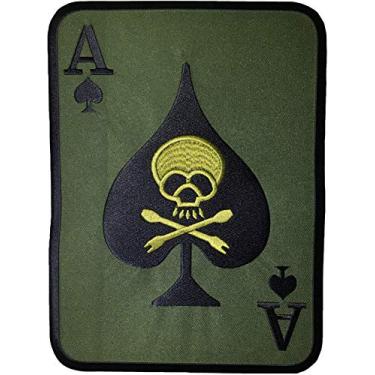 Imagem de [Tamanho grande] Papapatch Spades Card Cross Bone A Jaqueta de pôquer bordada costurar em ferro no patch - Verde (A-Card-Cross-Green-Grande)