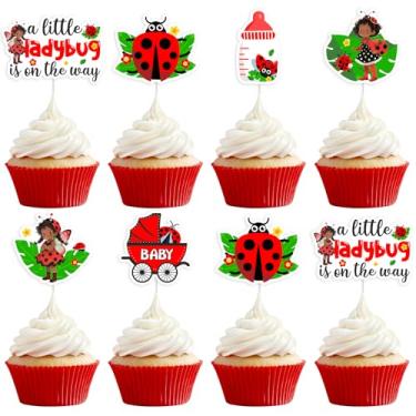 Imagem de Cheereveal 36Pcs Ladybug Baby Shower Cupcake Toppers, Red Black Polka Ladybeetle Cupcake Picks for Girls, Ladybird Insect Beetle Themed Gender Reveal Birthday Party Supplies