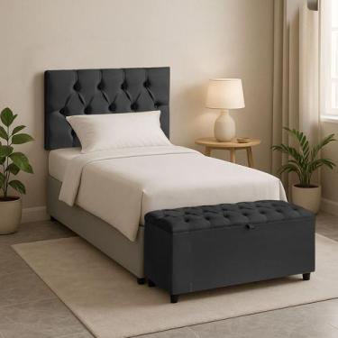Imagem de Cabeceira Casal Paris Estofada Painel com Recamier Baú 130cm para Cama