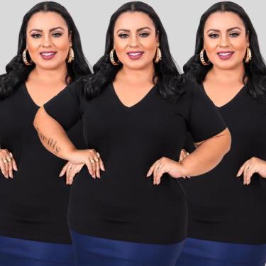 Imagem de Kit 3 Blusas Manga Curta Plus Size - Mayara Manzano, 3 pretos, G2