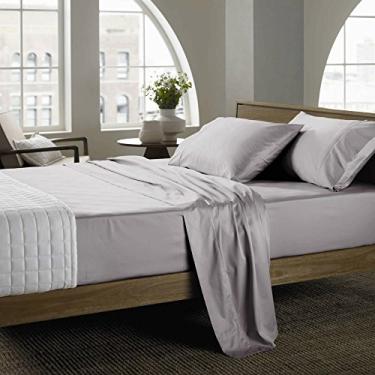 Imagem de Lençol Queen Size de algodão premium apenas – tecido de algodão natural puro 300 fios – bolso profundo de 38 cm, respirável, ultramacio e sedoso (Queen, cinza escuro)