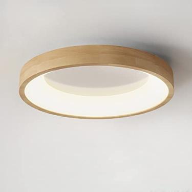 Imagem de Luminária de teto LED redonda retrô moderna para quarto, luz de madeira, luz branca quente/branca neutra, sala de estar, lâmpada vintage ?50 x 9 cm, luminária de teto para escritório, casa d