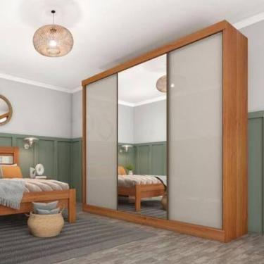 Imagem de Guarda Roupa Casal 3 Portas 4 Gavetas Espelho Dacar Tcil Cor Cinamomo 