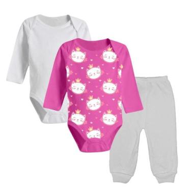 Imagem de Kit 3 Roupas Bebê Body Liso Body Estampado Mijão Algodão - Koala Baby,