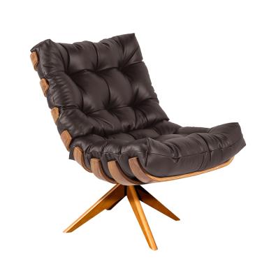 Imagem de Poltrona Giratória Costela Couro Legítimo Marrom Base Madeira MA30 M11 - D'Rossi