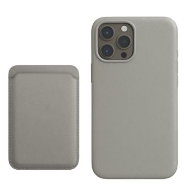 Imagem de Kit Case Capinha Capa Couro Premium Bordas Elevadas e Carteira Porta-cartão Magnético com proteção Anti Clonagem Para iPhone (Cinza, iPhone 16)