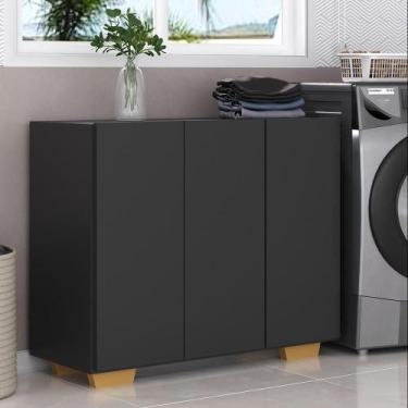 Imagem de Armário Lavanderia Com 3 Portas 90 Cm Mp5034 Preto/Natural - MULTIMOVE
