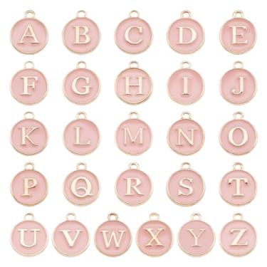 Imagem de 26 pingentes esmaltados de 26 letras com letras dupla face do alfabeto ABC pingentes dourados maiúsculos A-Z iniciais para colar faça você mesmo, pulseira, chaveiro, acessório de fabricação de joias