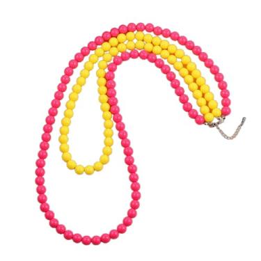 Imagem de KZL Colar de contas redondas de acrílico colorido dos anos 80, colar gargantilha em camadas neon para mulheres que brilham para festa dos anos 80, acessórios de fantasia, Acrílico, Ágata