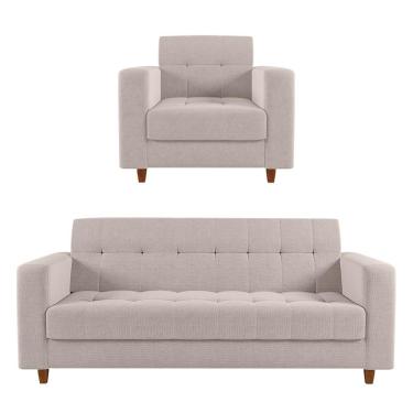 Imagem de Kit Sofá 03 Lugares 01 Poltrona Arezzo Linho Pés Chanfrado