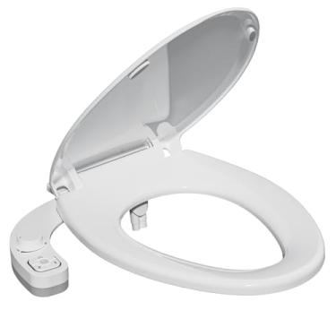 Imagem de Clirass Assento sanitário bidê não elétrico, adequado para vasos sanitários alongados - tampa de fechamento suave, liberação rápida para limpeza fácil - Sistema de bocal duplo com autolimpeza, pressão