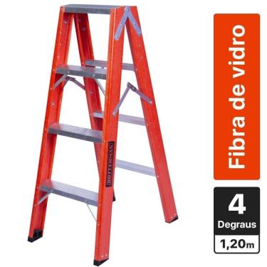 Imagem de Escada De Fibra De Vidro 4 Degraus 1,20 M Americana Dupla