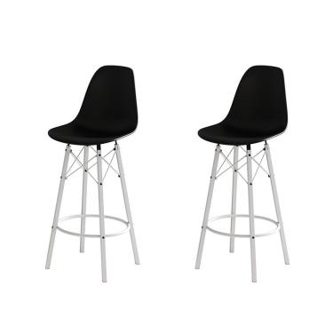 Imagem de Conjunto 2 Banquetas Eames Design Moderno Tubo De Ferro Branco Assento Preto