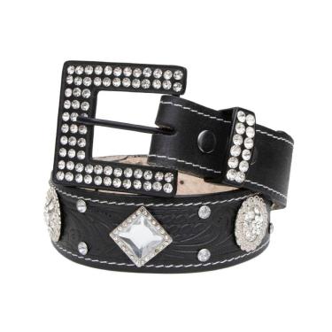 Imagem de Cinto Fivela Country Couro Feminino Com Strass Luxo Boiadeira Festa do Peao de Barretos