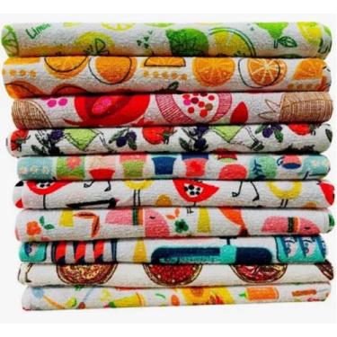 Imagem de Jogo 10 Pano De Prato Felpudo Estampado Cor Branco - 55x35cm - Camesa 