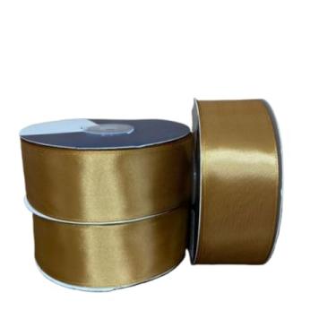 Imagem de ROLO Fita de Cetim Simples N°9 38mm, 50mts ideal para presentes, decorações, festas visual elegante e integração estilosa(OURO (COR 115))