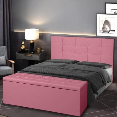 Imagem de Kit Cabeceira E Calçadeira Baú Solteiro 0,90m Roma Suede Rosa Sky Mobile
