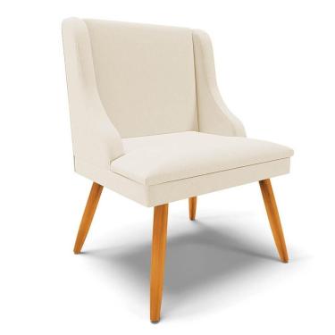 Imagem de Cadeira Estofada Para Sala De Jantar Pés Palito Lia Linho Bege - Ibiza