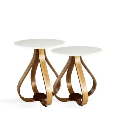 Imagem de Conjunto Mesa Lateral De Canto Pés Cebola Branco