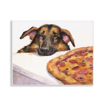 Imagem de Stupell Industries Pastor alemão com arte de placa de parede de pizza, design de George Dyachenko, 28 x 35 cm