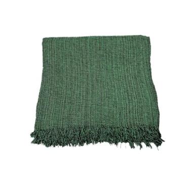 Imagem de Manta Gigante GG 180×240cm para Sofá ou Cama – Decorativa com Franjas Modelos Listrados e Lisos 100% Algodão (VERDE)