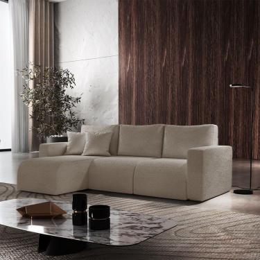 Imagem de Sofá Living 70cm + 70cm Com Chaise Esquerdo Meu Sofá Online B002 Veludo Capuccino