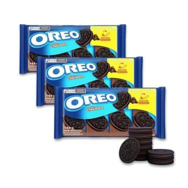 Imagem de Biscoito Oreo Recheado Chocolate Kit 3 packs de 144g