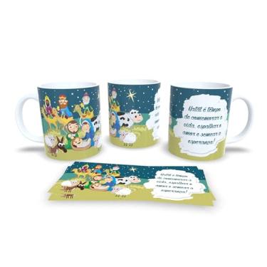 Imagem de Caneca Natalina Família Feliz, Porcelana Branca com Design Preto e Dourado, Decoração de Natal com Mensagem em Português (2573)