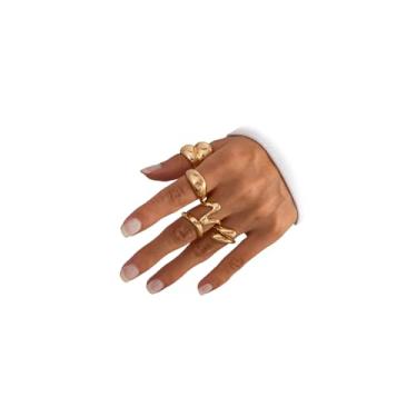 Imagem de OAOSIOH Anéis de ouro volumosos empilháveis para mulheres delicados, vintage, não mancha, prata grossa, irregular, geometria, festa, formatura, acessórios de joias Y2k, Metal, Sem pedra preciosa