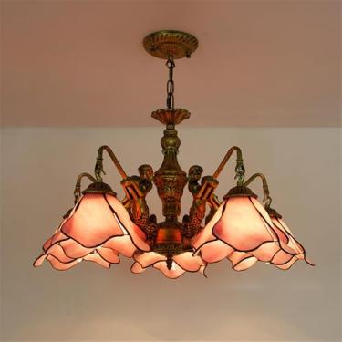 Imagem de Lustre de luxo americano para sala de estar, com LED, estilo mediterrâneo, para restaurante, quarto, villa, hotel, café ou bar, com luminária pendente de vidro colorido (A 5 lâmpadas)