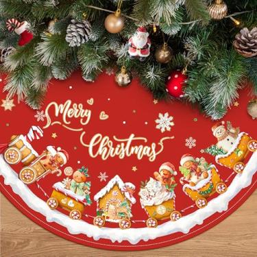 Imagem de Saia de árvore de Natal para homem de gengibre, 91 cm, decoração de árvore de Natal vermelha, enfeites fofos para decoração de árvore de Natal em casa, festas internas e externas (vermelho e marrom