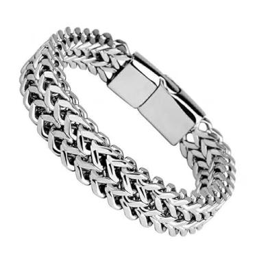 Imagem de Pulseiras masculinas com fecho de aço inoxidável, corrente masculina, pulseira de elos de fecho resistente, pulseiras masculinas de metal, Large, Liga metálica, Sem Pedra Preciosa