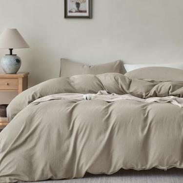 Imagem de JELLYMONI Conjunto de capa de edredom de algodão lavado, tamanho casal, cinza-acastanhado - capa de edredom super macia e respirável com zíper, para casa moderna, quarto de hóspedes e uso diário, 1