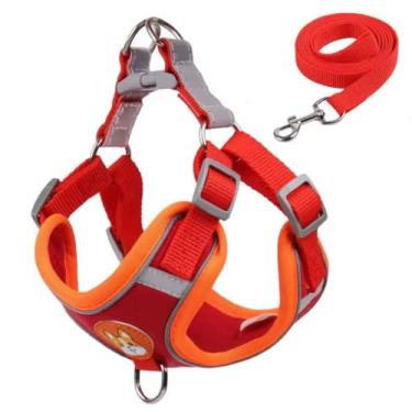 Imagem de Coleira Peitoral para Cachorros e Gatos, Design Ergonômico, Faixa Reflexiva, Com Guia de Passeio (Vermelho, GG)