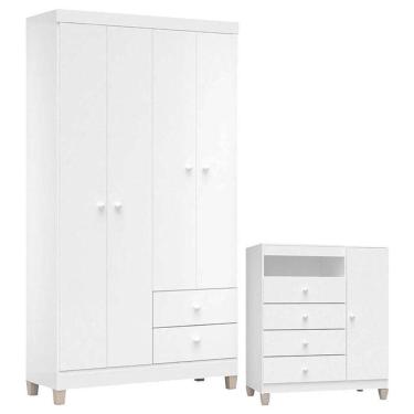 Imagem de Cômoda E Guarda Roupa 4 Portas Ternura Baby Branco Flex - Incorplac