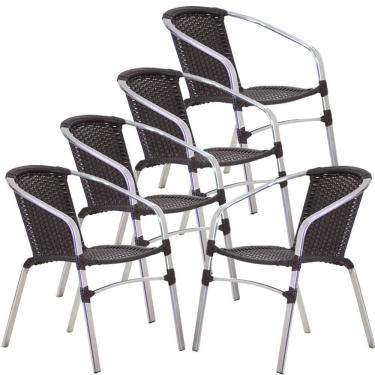 Imagem de 5 Cadeiras Em Alumínio Floripa Trama Original Tabaco