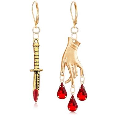 Imagem de unixmoment Brincos punk assimétricos de gota de cristal brilhante com pingente de gota e punhal para mulheres, Large, Metal, Strass