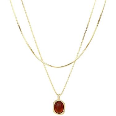 Imagem de Corrente de elos cubanos femininos com pingente de olho de ouro, design de camada dupla, pedra preciosa colorida, sem níquel, liga de cobre