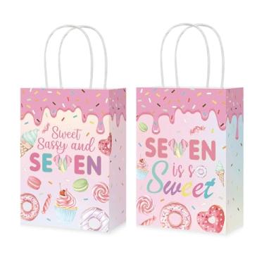 Imagem de Greencian 16 peças Sweet Sassy e 7 lembrancinhas de festa de aniversário Sweet Sassy e sete sacolas de presente com alças, decorações de 7 anos, decorações de festa de 7 anos